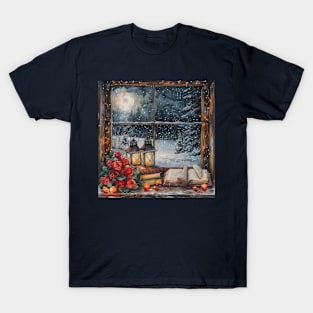 Fantasy winter starry night window T-Shirt